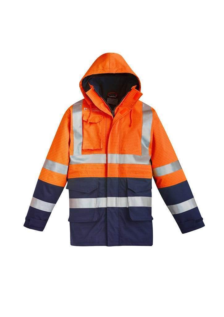 SYZMIK men's FR ARC rated anti-static waterproof jacket ZJ900 Work Wear Syzmik Orange/Navy S 